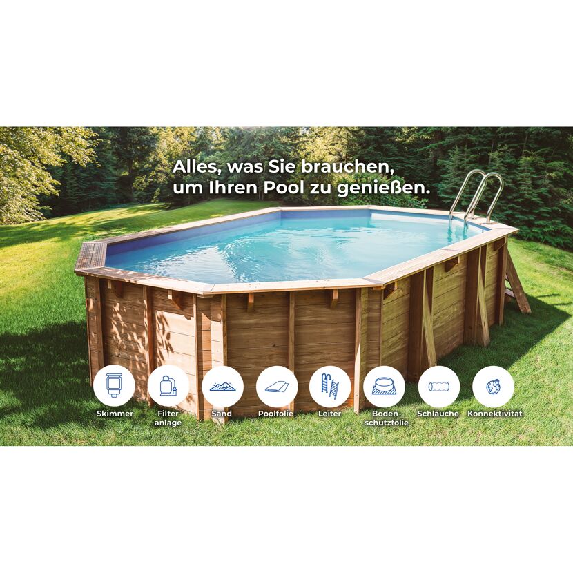 Massivholzpool-Set 'Bambu 2' oval 535 × 335 × 136 cm