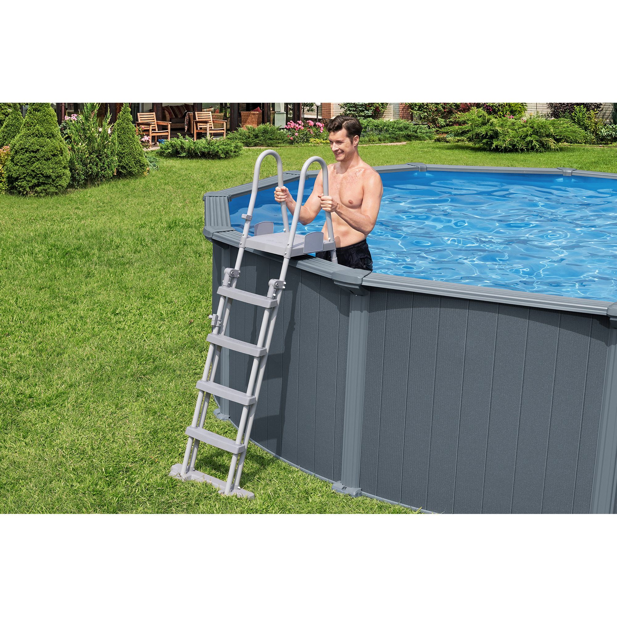 Stahlwandpool Komplett-Set 'Hydrium™' mit Sandfilteranlage rund Holz-Optik grau Ø 488 x 132 cm