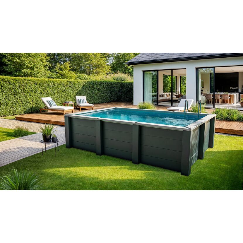 Composite Pool-Set 'Avantgarde Nova' rechteckig grau 606 × 326 × 124 cm, mit LED-Strahler und Smart Plug Modul