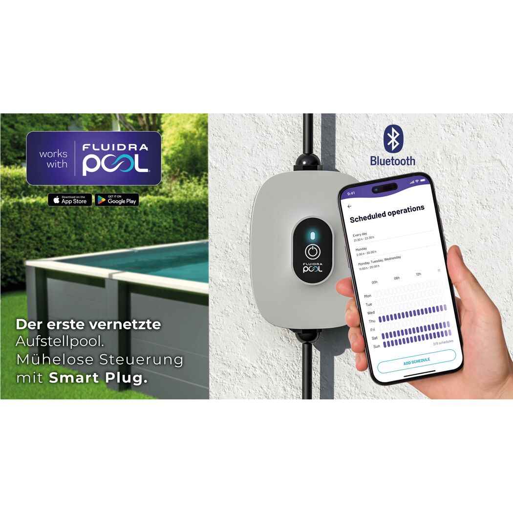 Composite Pool-Set 'Avantgarde Nova' rechteckig grau 606 × 326 × 124 cm, mit LED-Strahler und Smart Plug Modul