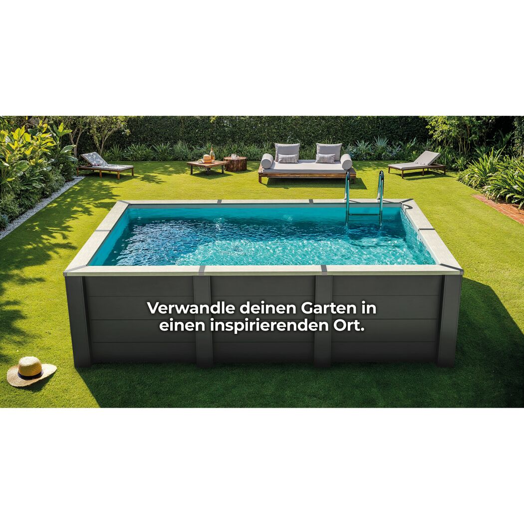 Composite Pool-Set 'Avantgarde Nova' rechteckig grau 606 × 326 × 124 cm, mit LED-Strahler und Smart Plug Modul