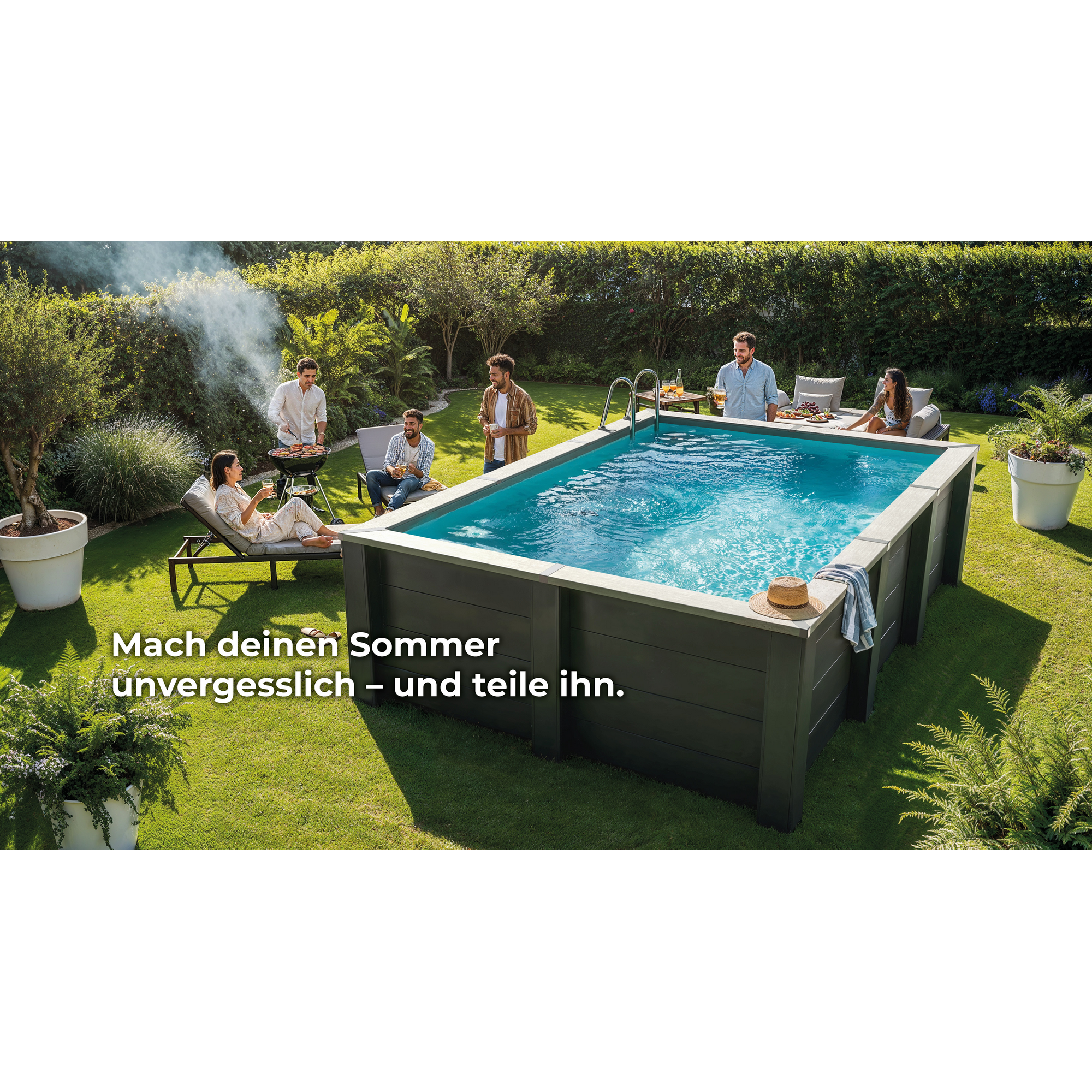 Composite Pool-Set 'Avantgarde Nova' rechteckig grau 595 × 315 × 126 cm, Smart Plug Modul
