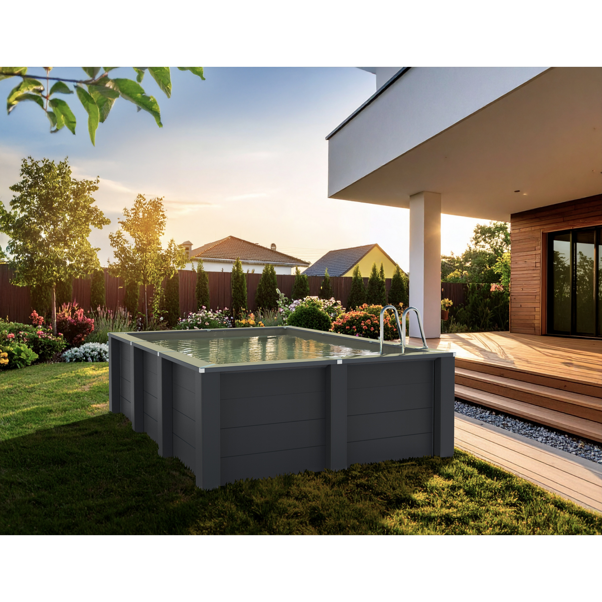 Composite Pool-Set 'Avantgarde Nova' rechteckig grau 455 × 315 × 126 cm, Smart Plug Modul