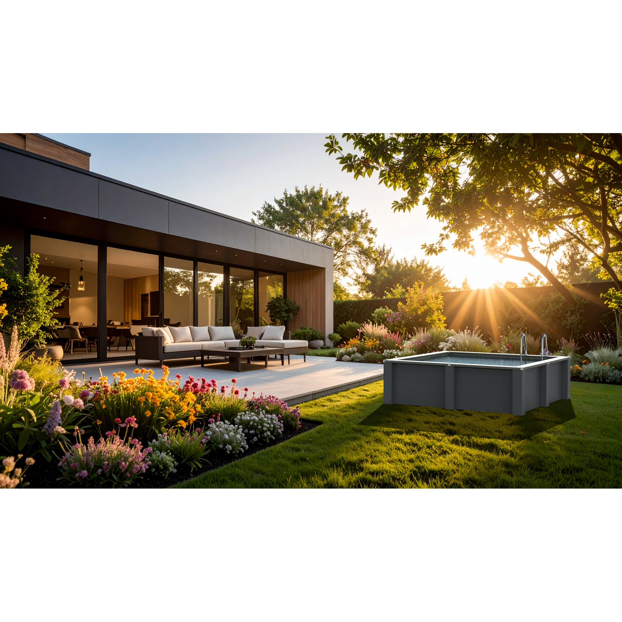 Composite Pool-Set 'Avantgarde Nova' quadratisch grau 315 × 315 × 96 cm, Smart Plug Modul