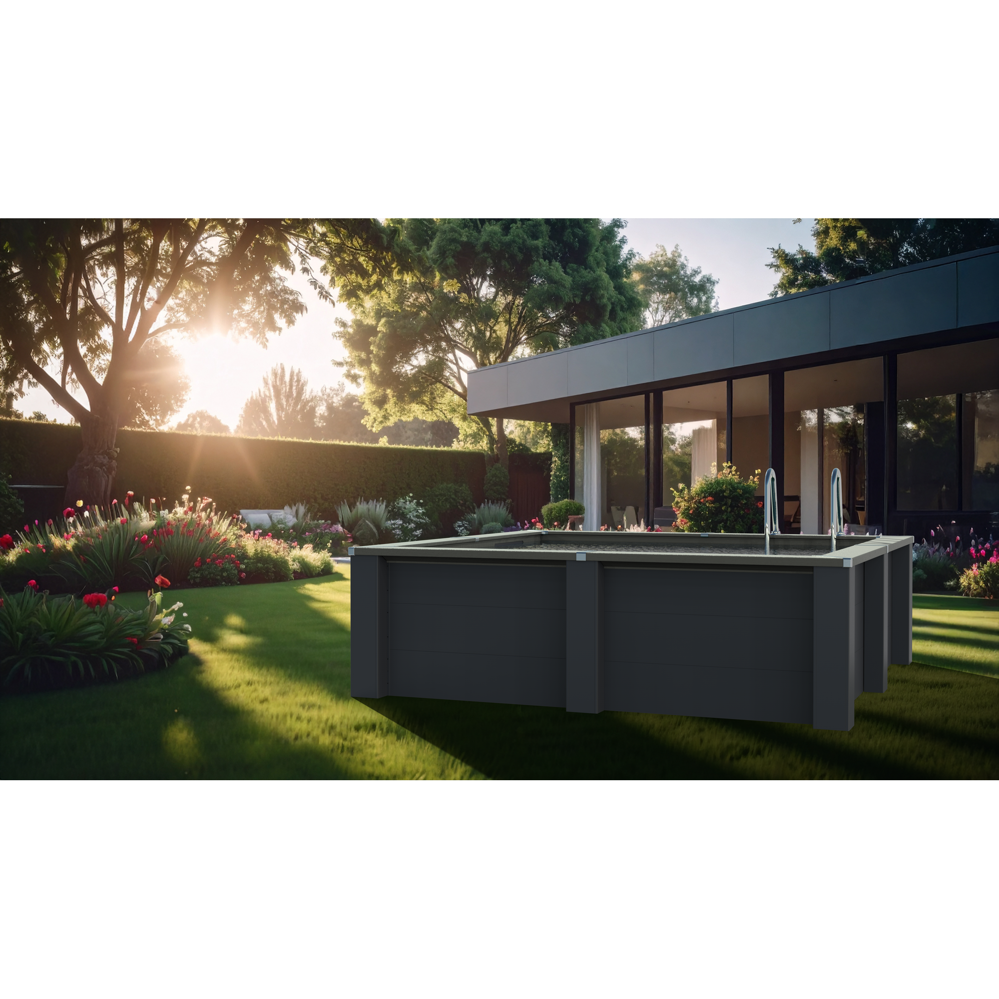 Composite Pool-Set 'Avantgarde Nova' quadratisch grau 315 × 315 × 96 cm, Smart Plug Modul