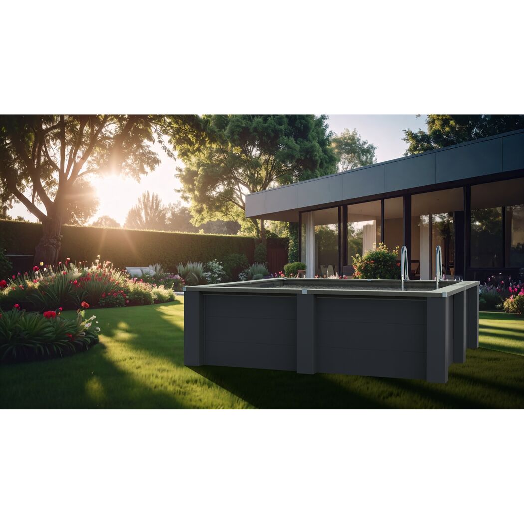 Composite Pool-Set 'Avantgarde Nova' quadratisch grau 315 × 315 × 96 cm, Smart Plug Modul