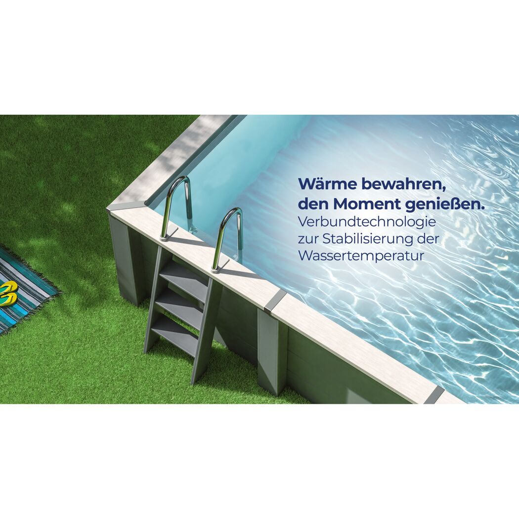Composite Pool-Set 'Avantgarde Nova' quadratisch grau 315 × 315 × 96 cm, Smart Plug Modul