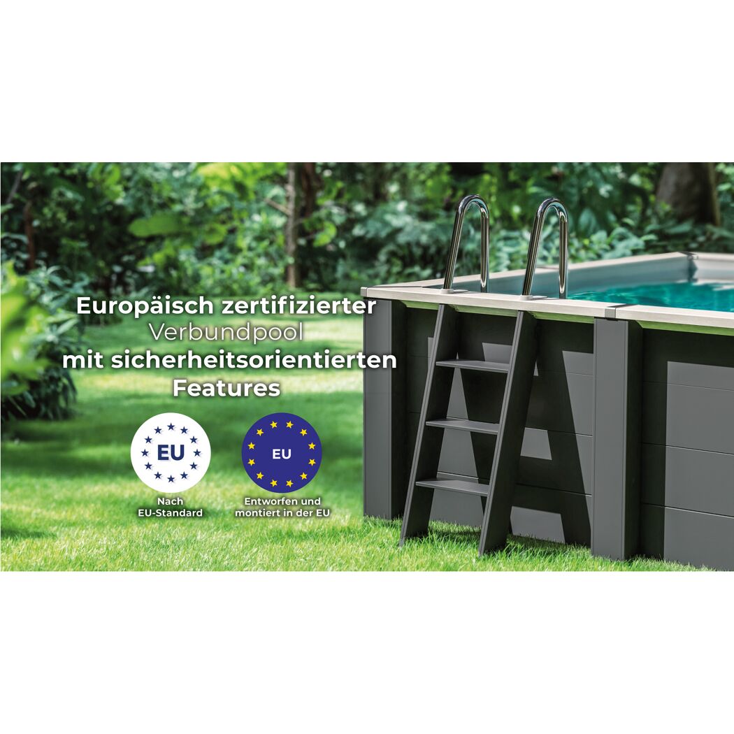 Composite Pool-Set 'Avantgarde Nova' quadratisch grau 315 × 315 × 96 cm, Smart Plug Modul