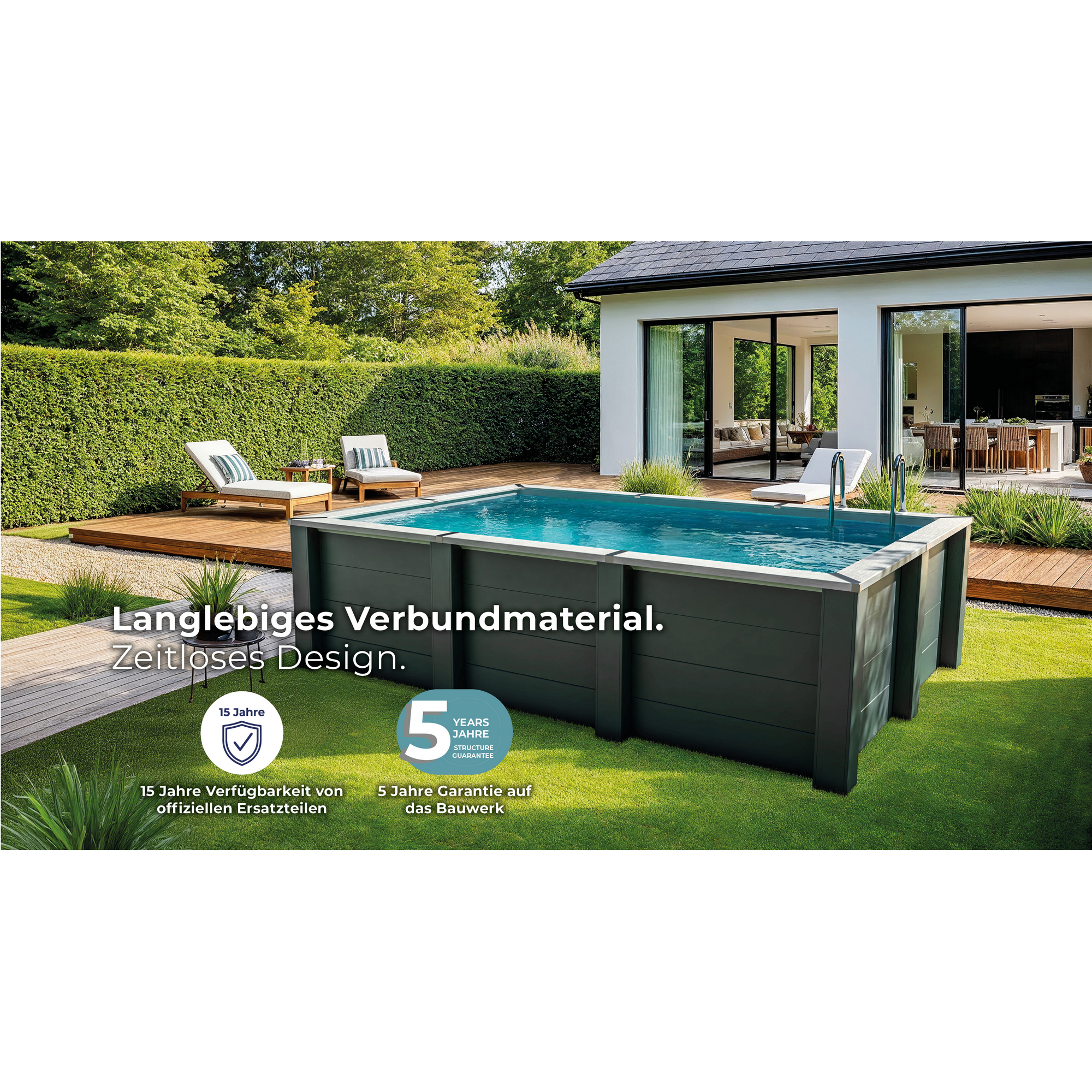Composite Pool-Set 'Avantgarde Nova' quadratisch grau 315 × 315 × 96 cm, Smart Plug Modul