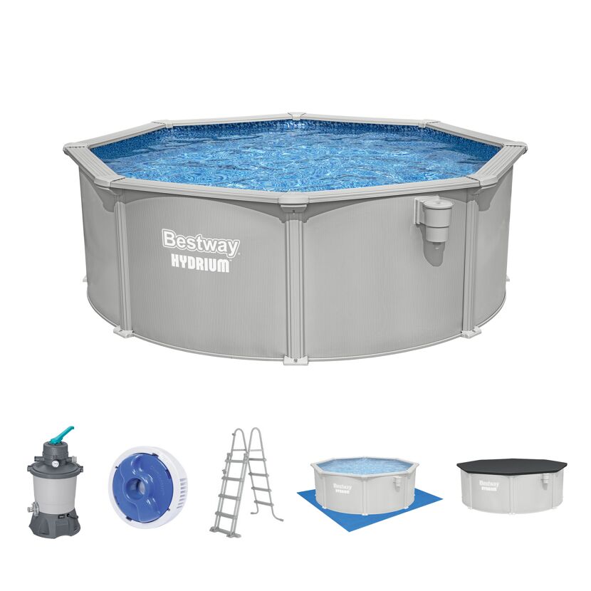 Stahlwandpool Komplett-Set 'Hydrium™' mit Sandfilteranlage rund granitgrau Ø 366 x 122 cm