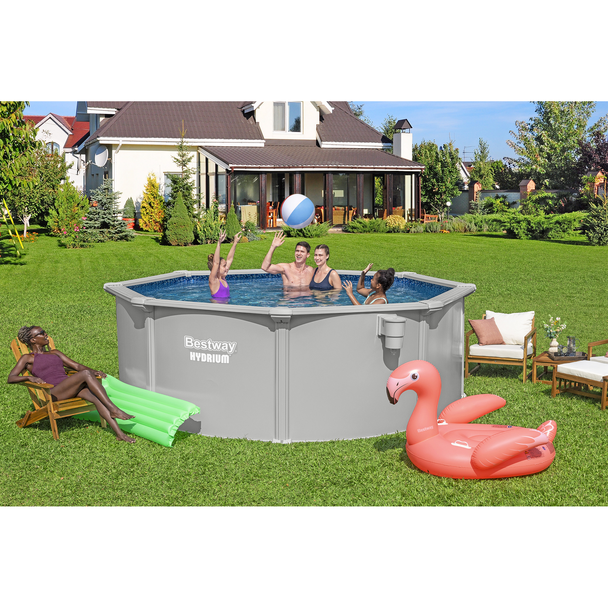 Stahlwandpool Komplett-Set 'Hydrium™' mit Sandfilteranlage rund granitgrau Ø 366 x 122 cm