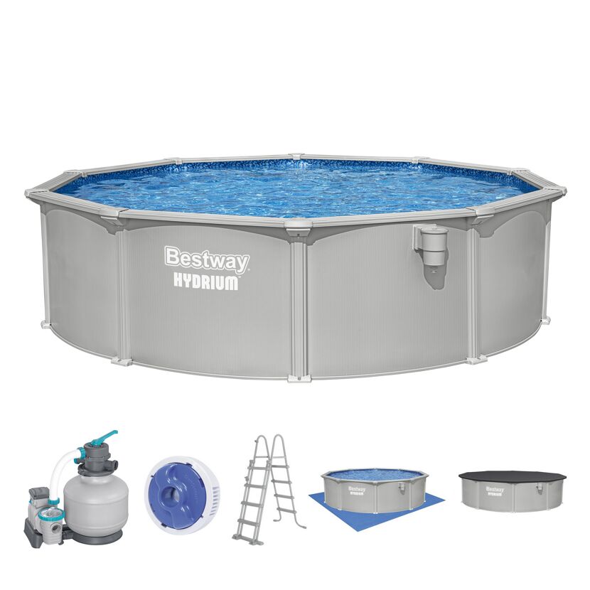 Stahlwandpool Komplett-Set 'Hydrium™' mit Sandfilteranlage rund granitgrau Ø 457 x 122 cm