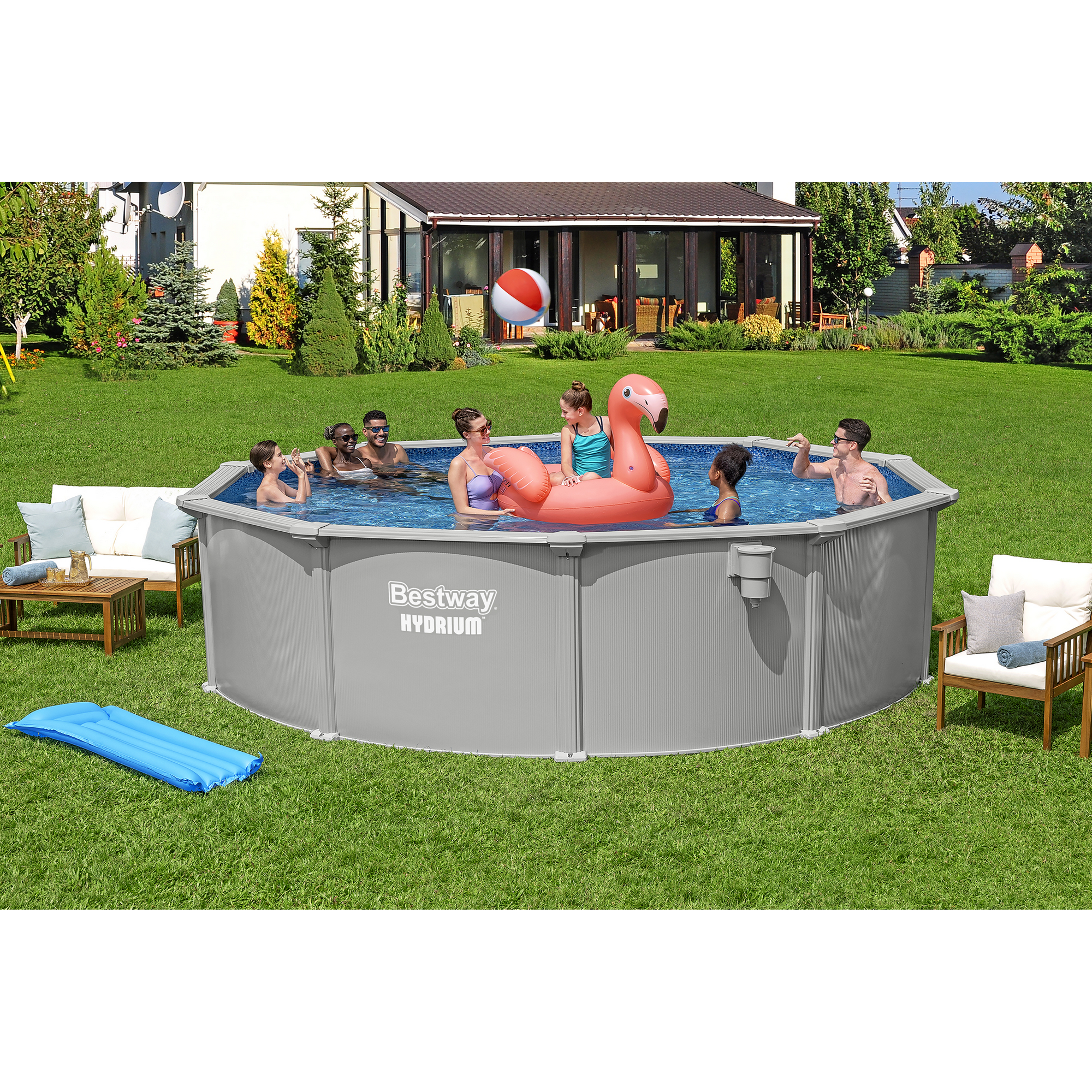 Stahlwandpool Komplett-Set 'Hydrium™' mit Sandfilteranlage rund granitgrau Ø 457 x 122 cm