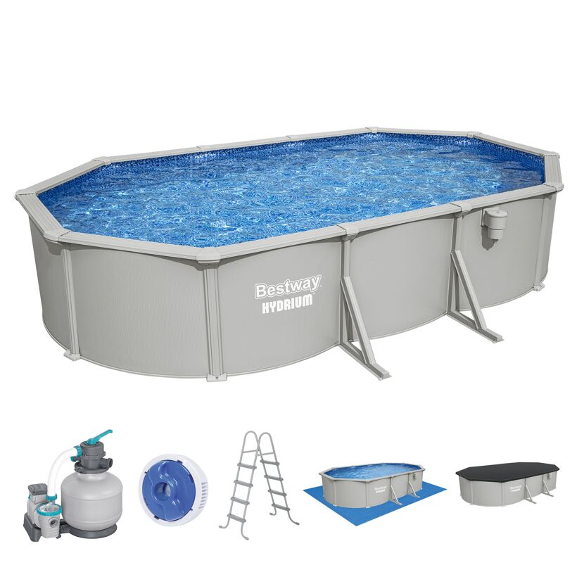 Stahlwandpool Komplett-Set 'Hydrium™' mit Sandfilteranlage oval granitgrau 610 x 366 x 122 cm