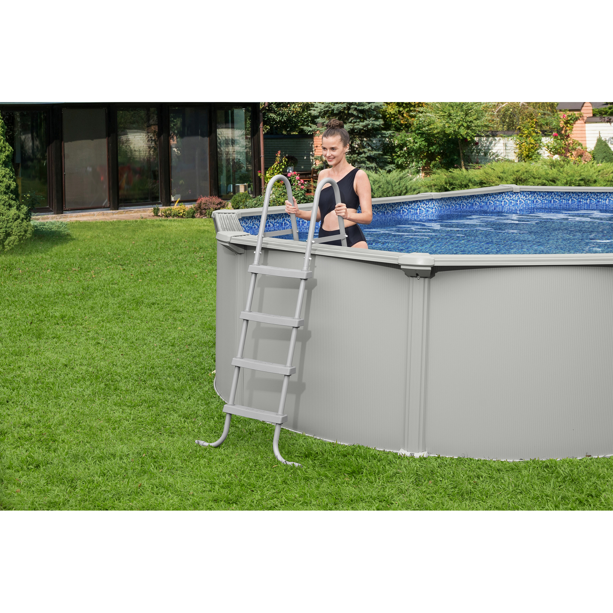 Stahlwandpool Komplett-Set 'Hydrium™' mit Sandfilteranlage oval granitgrau 610 x 366 x 122 cm