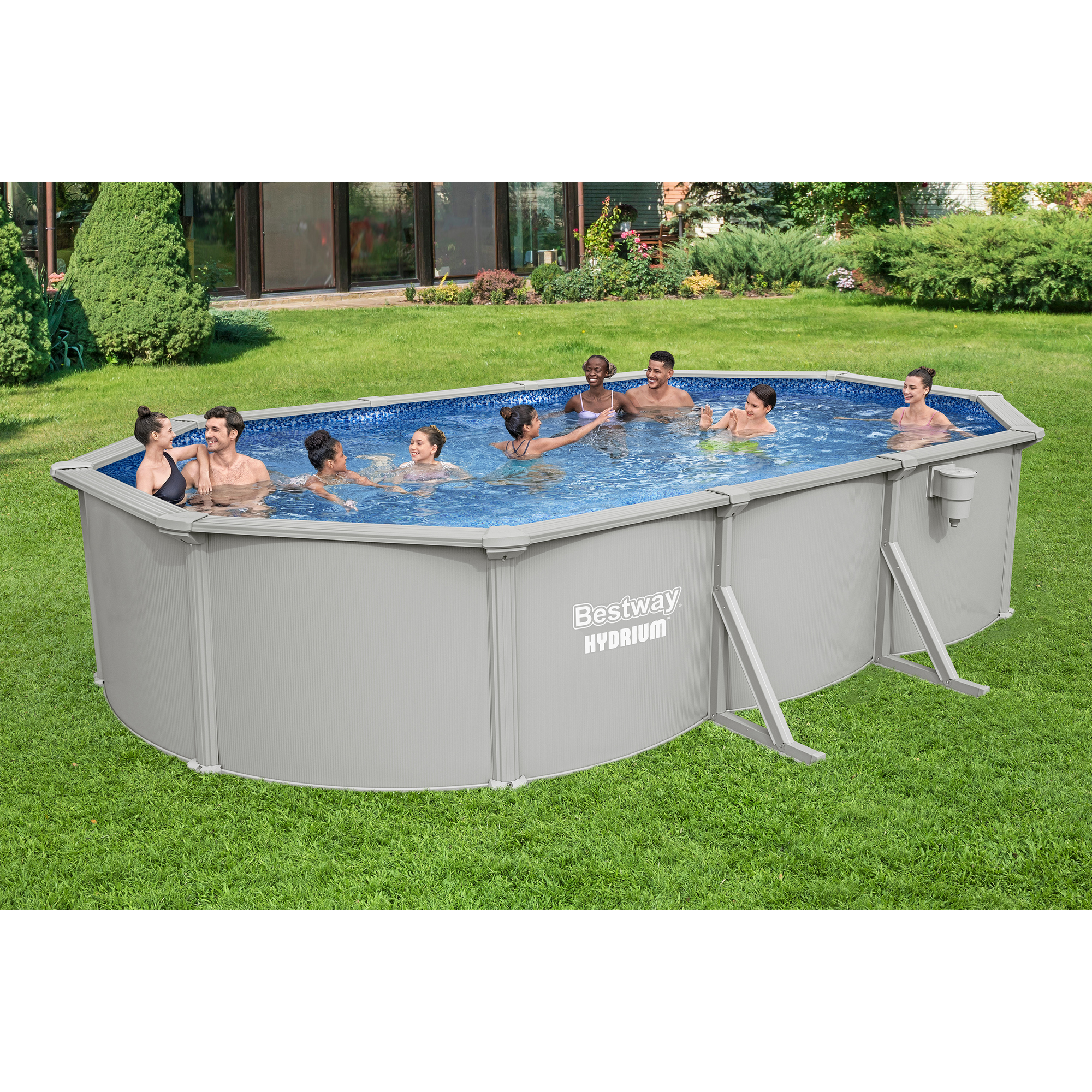 Stahlwandpool Komplett-Set 'Hydrium™' mit Sandfilteranlage oval granitgrau 610 x 366 x 122 cm