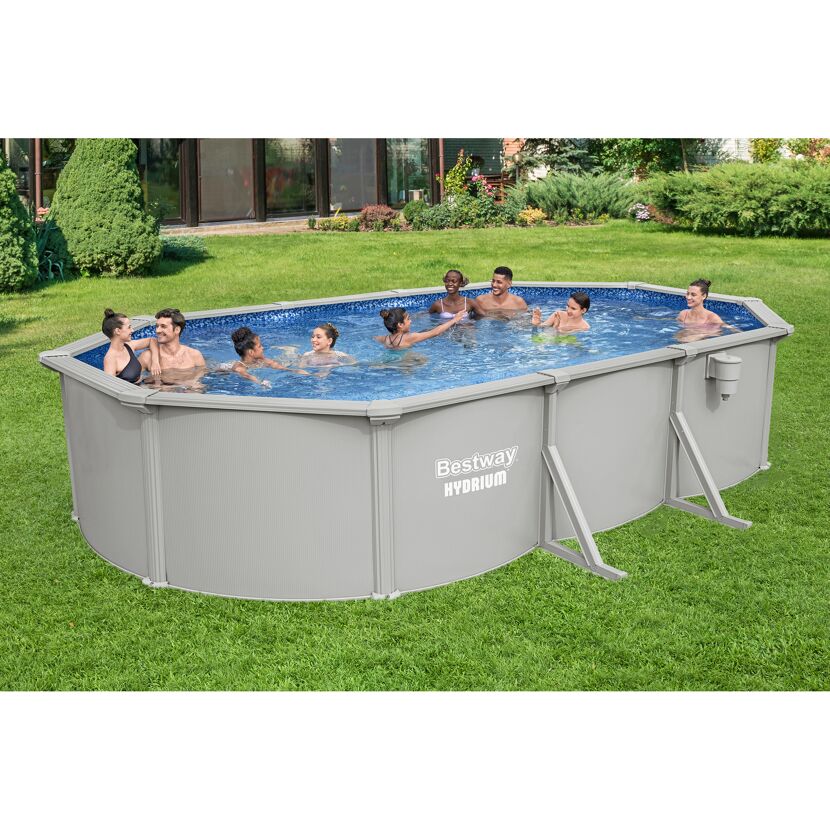 Stahlwandpool Komplett-Set 'Hydrium™' mit Sandfilteranlage oval granitgrau 610 x 366 x 122 cm
