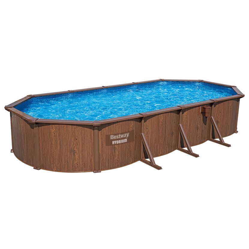 Stahlwandpool Komplett-Set 'Hydrium™' mit Sandfilteranlage oval Holz-Optik grau 732 x 366 x 132 cm