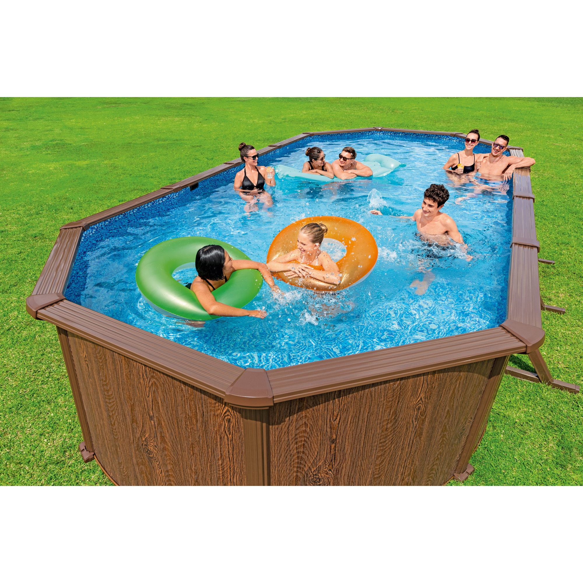 Stahlwandpool Komplett-Set 'Hydrium™' mit Sandfilteranlage oval Holz-Optik grau 732 x 366 x 132 cm