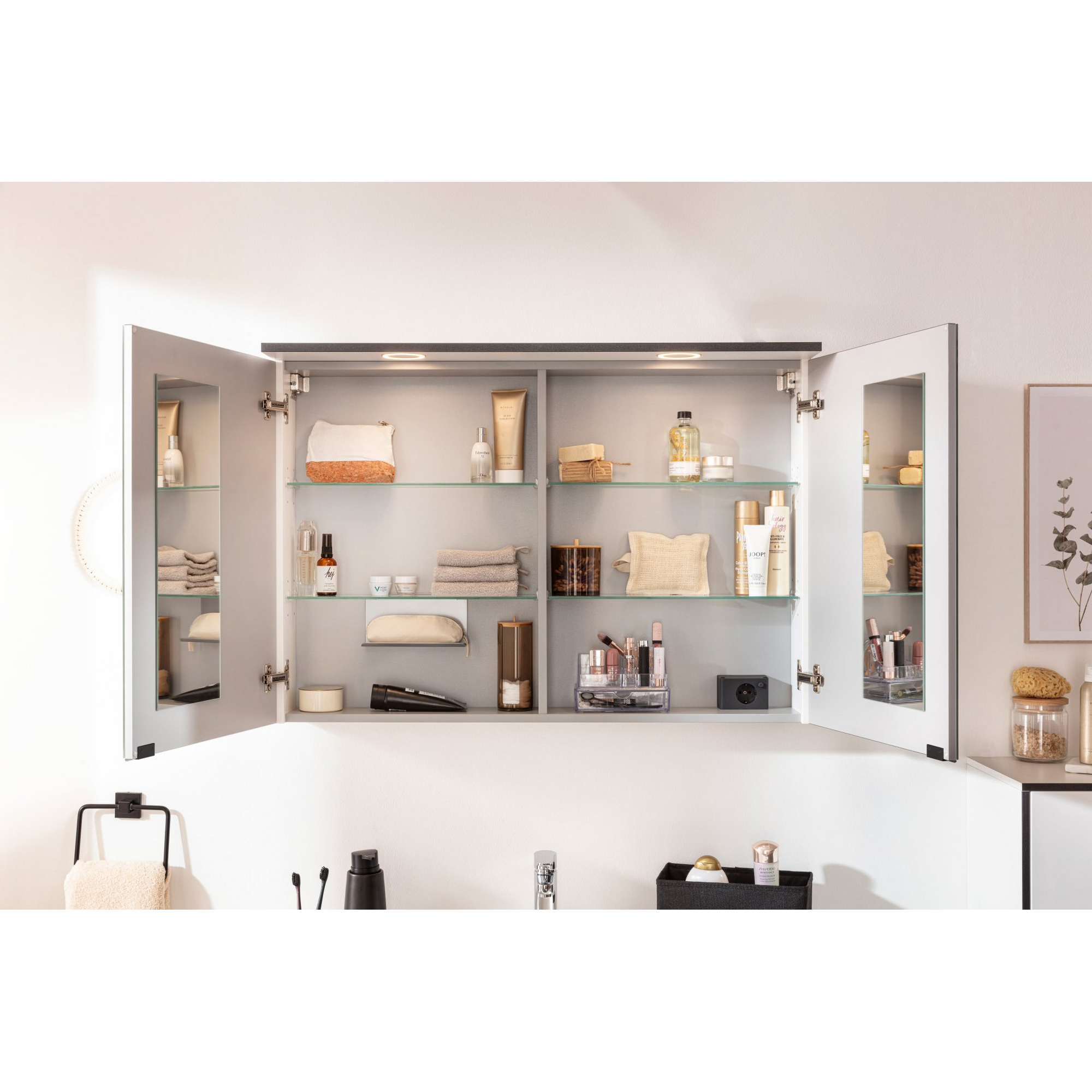 LED-Spiegelschrank 'Flair' weiß/schwarz 100 x 69,6 x 26,5 cm