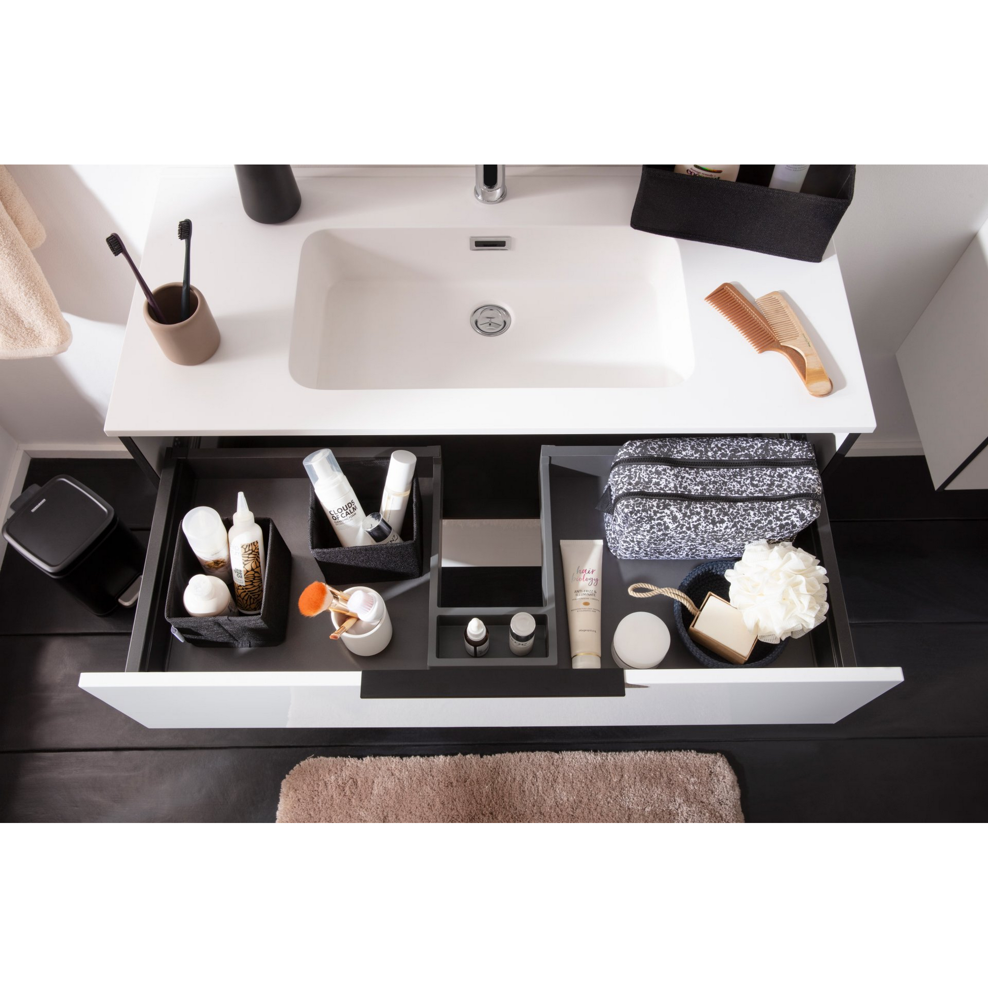 Waschbecken mit Unterschrank 'Flair' weiß/schwarz 101 x 49,3 x 46,5 cm