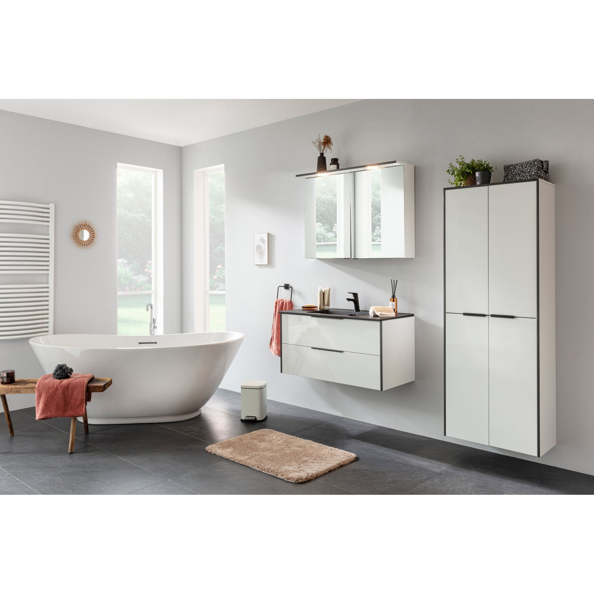 Waschbecken mit Unterschrank 'Flair' weiß/schwarz 101 x 49,3 x 46,5 cm