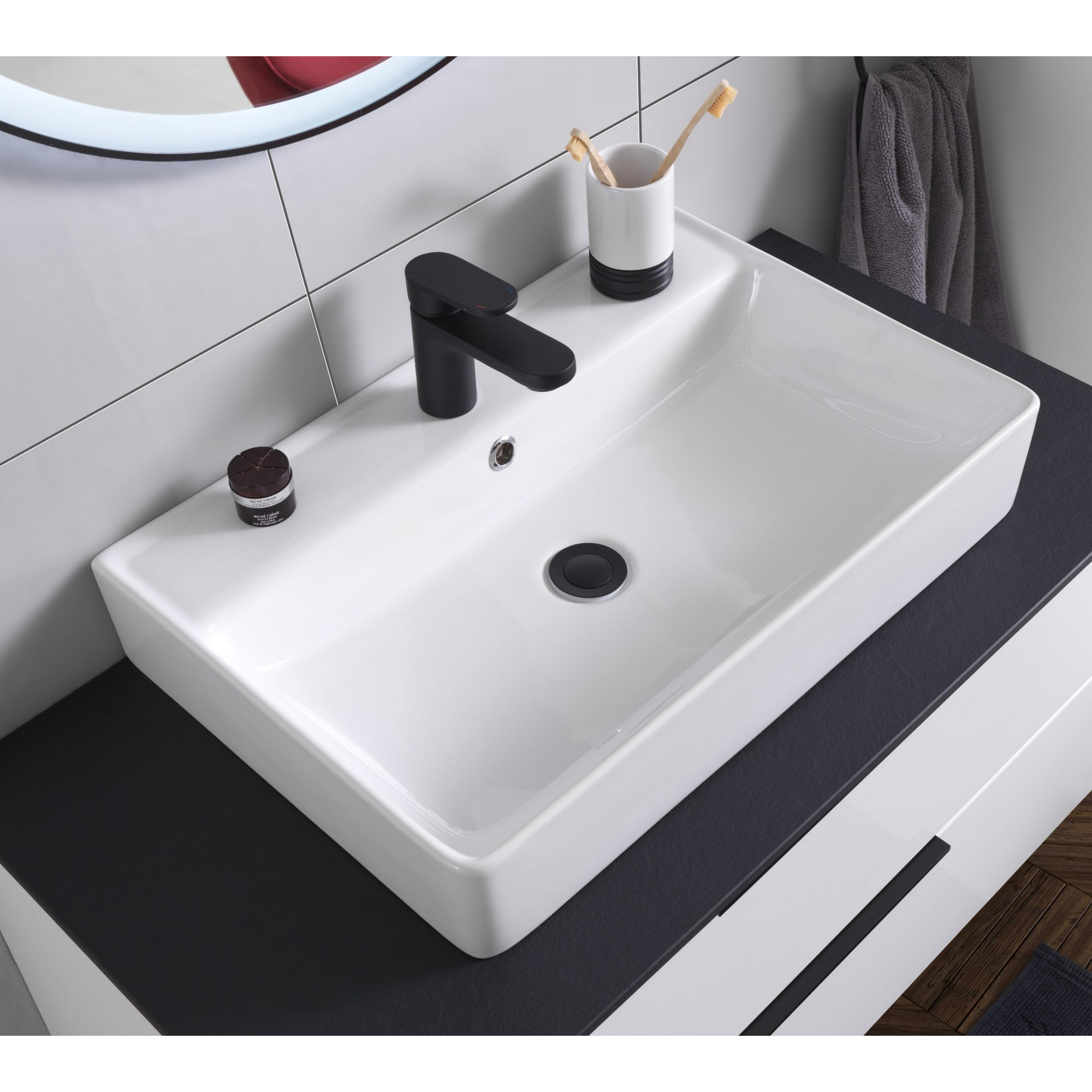 Waschtischplatte mit Unterschrank 'Flair' schwarz/weiß 100,6 x 48,7 x 47,5 cm