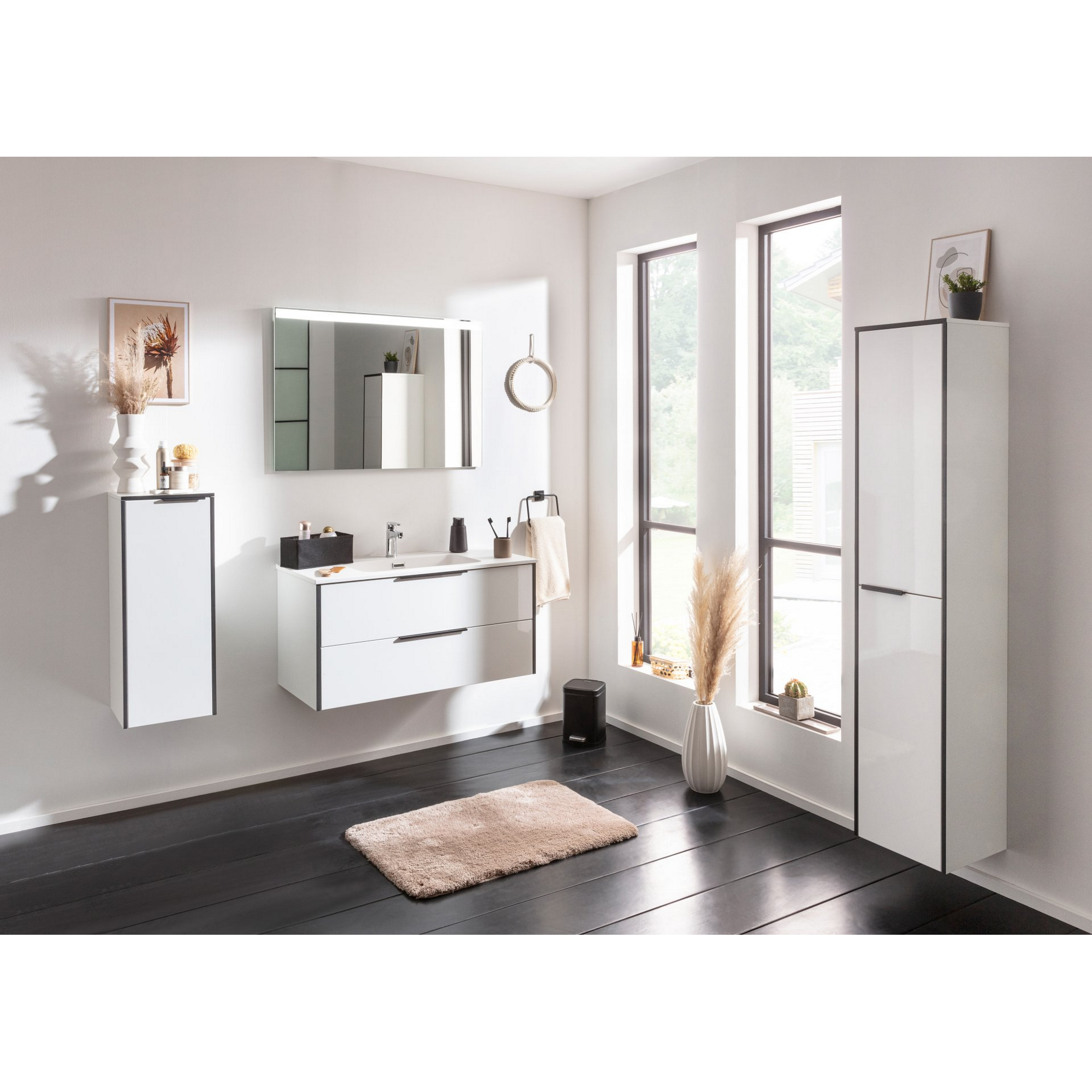 Midischrank 'Flair' links weiß/schwarz 32,8 x 82,3 x 32 cm