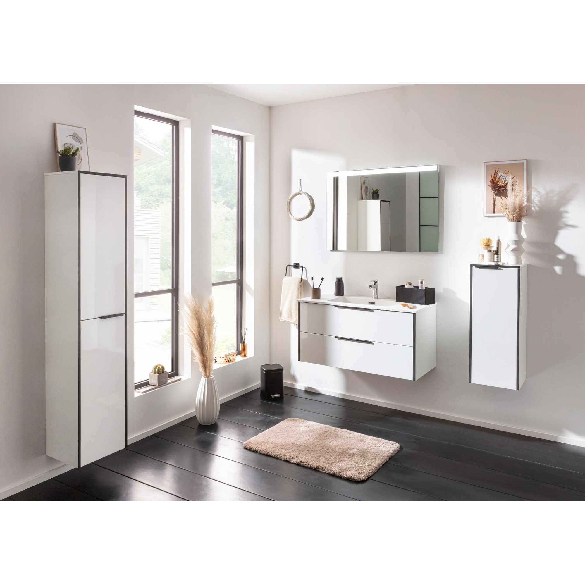 Midischrank 'Flair'rechts weiß/schwarz 32,8 x 82,3 x 32 cm