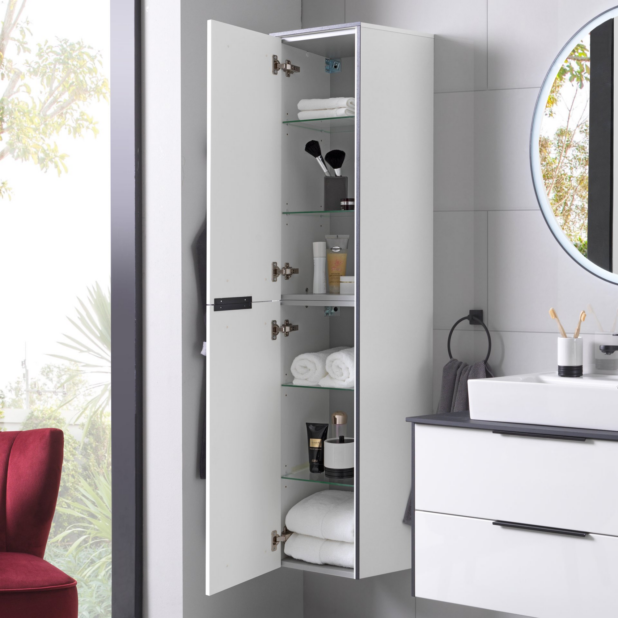 Hochschrank 'Flair' links weiß/schwarz 32,8 x 163,3 x 32 cm