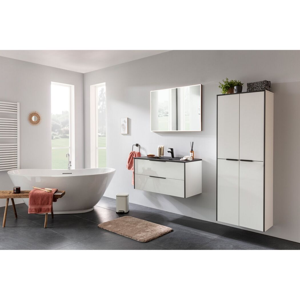 Hochschrank 'Flair' weiß/schwarz 62,8 x 163,3 x 32 cm