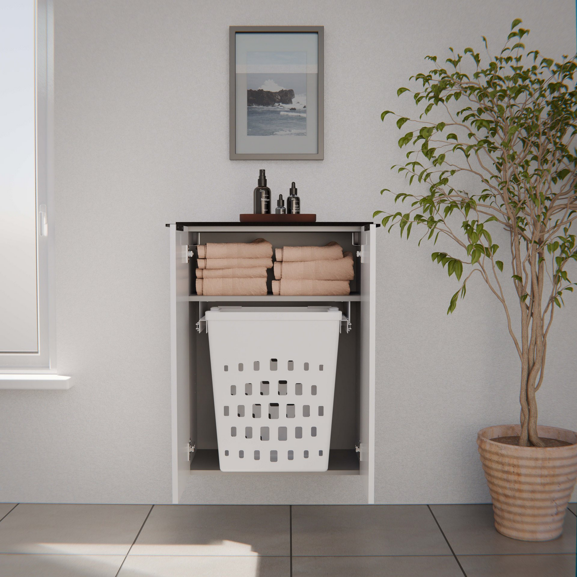 Midischrank 'Flair' weiß/schwarz inklusive Wäschekorb mit Auszug 62,8 x 82,3 x 32 cm