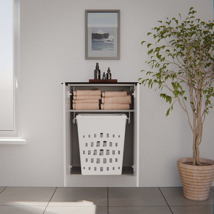 Midischrank 'Flair' weiß/schwarz inklusive Wäschekorb mit Auszug 62,8 x 82,3 x 32 cm
