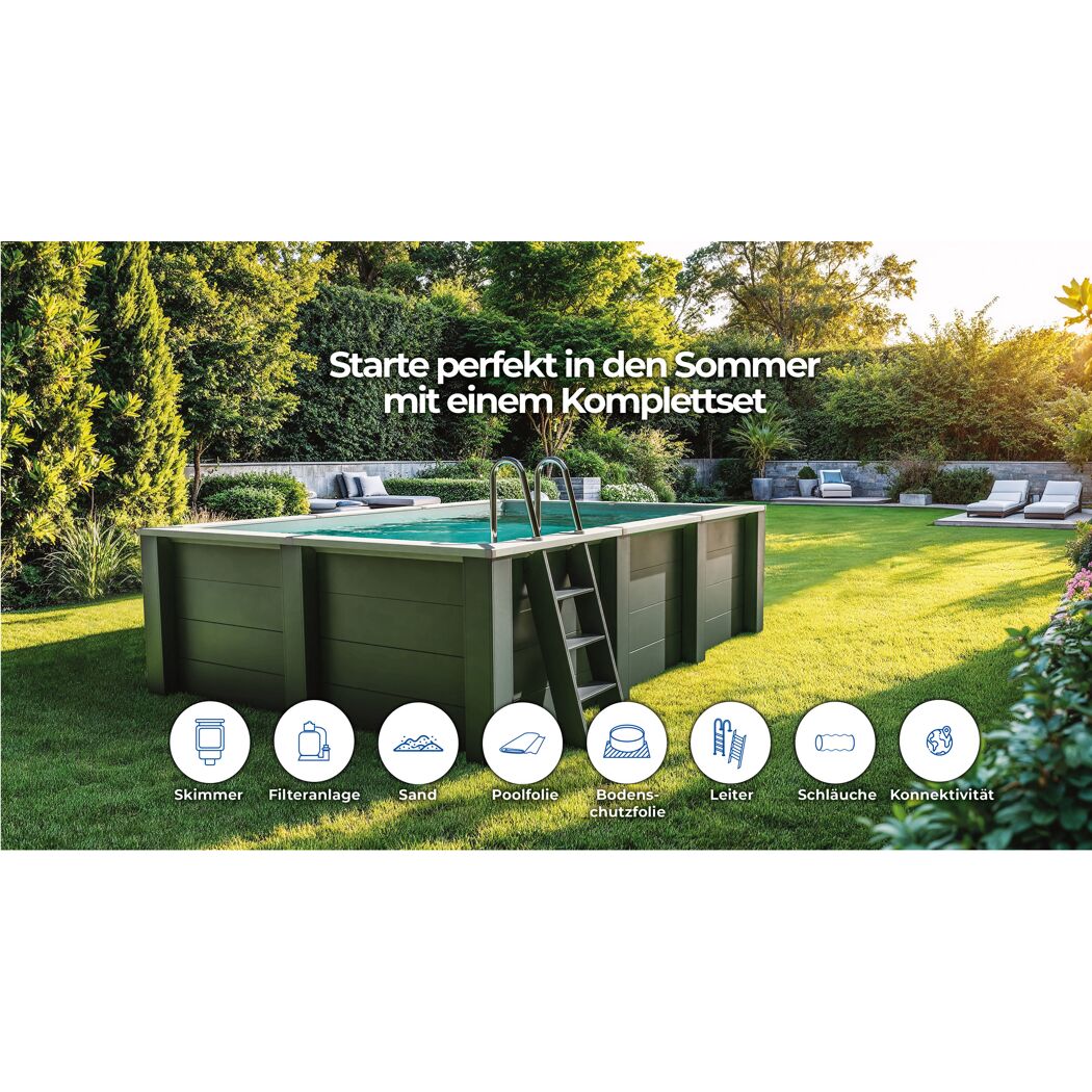 Composite Pool-Set 'Avantgarde Nova' rechteckig grau 315 × 175 × 96 cm, Smart Plug Modul