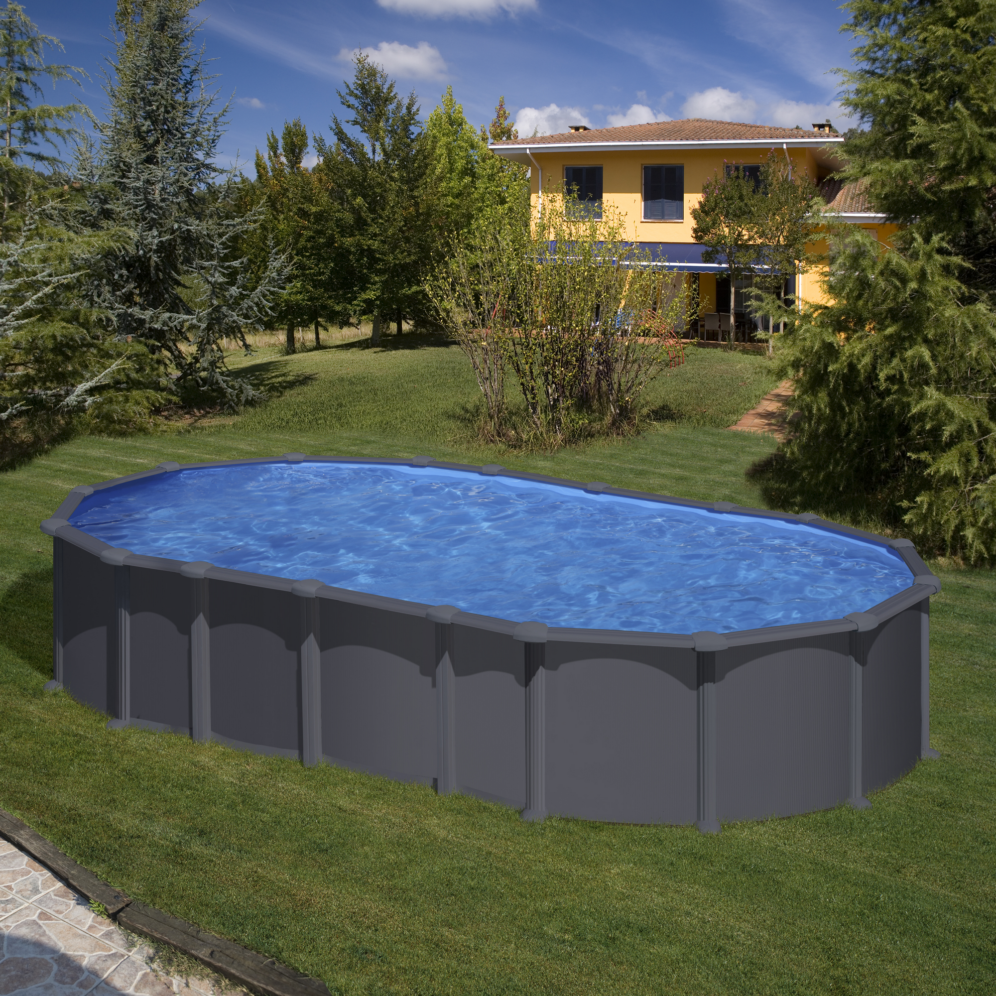 Stahlwandpool-Set 'Anthracite' oval 730 × 375 × 132 cm