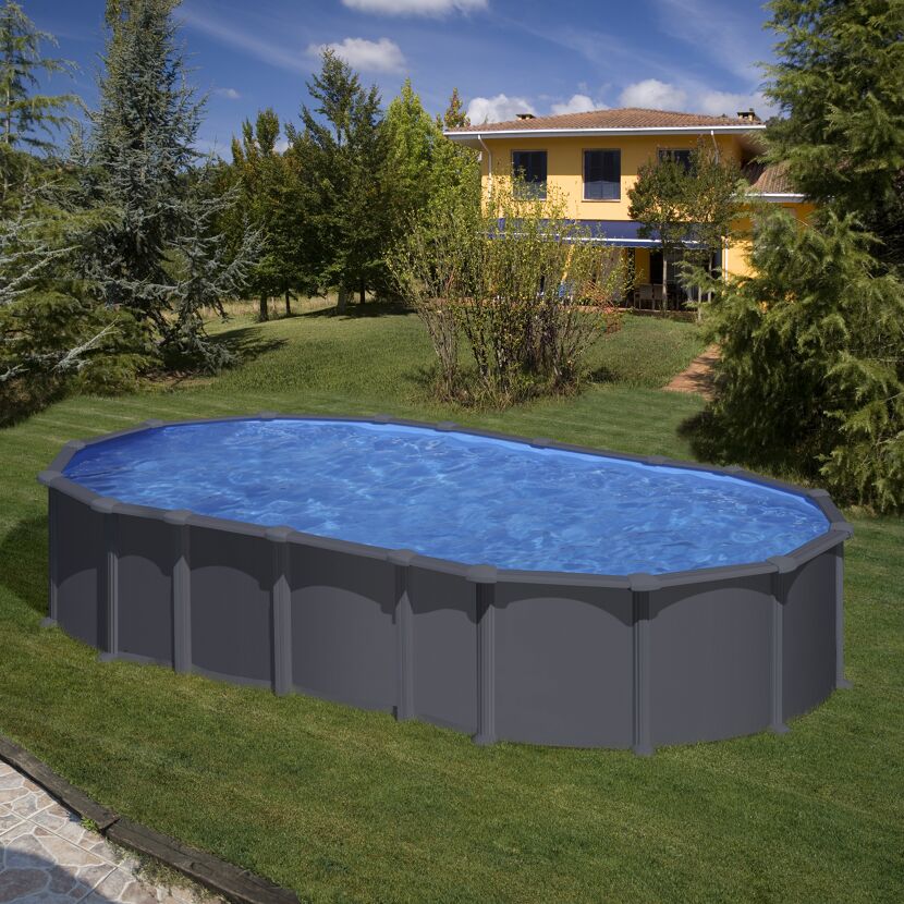 Stahlwandpool-Set 'Anthracite' oval 730 × 375 × 132 cm