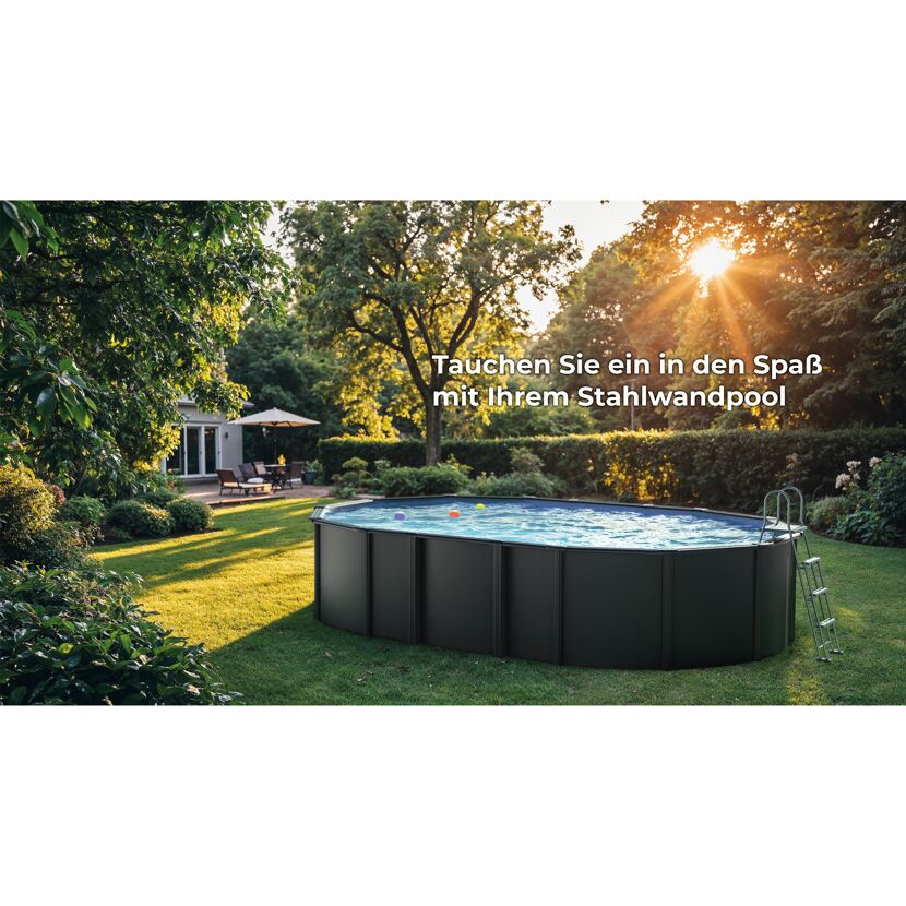 Stahlwandpool-Set 'Anthracite' oval 730 × 375 × 132 cm