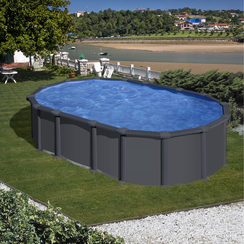 Stahlwandpool-Set 'Anthracite' oval 610 × 375 × 132 cm