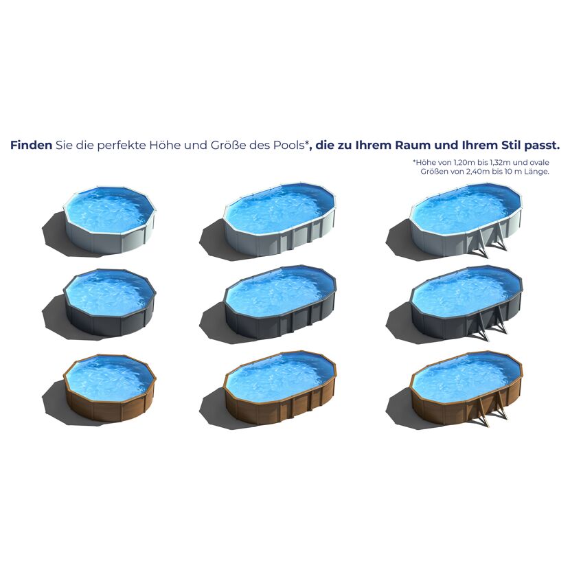 Stahlwandpool-Set 'Anthracite' oval 730 × 375 × 132 cm, mit Seitenstützen