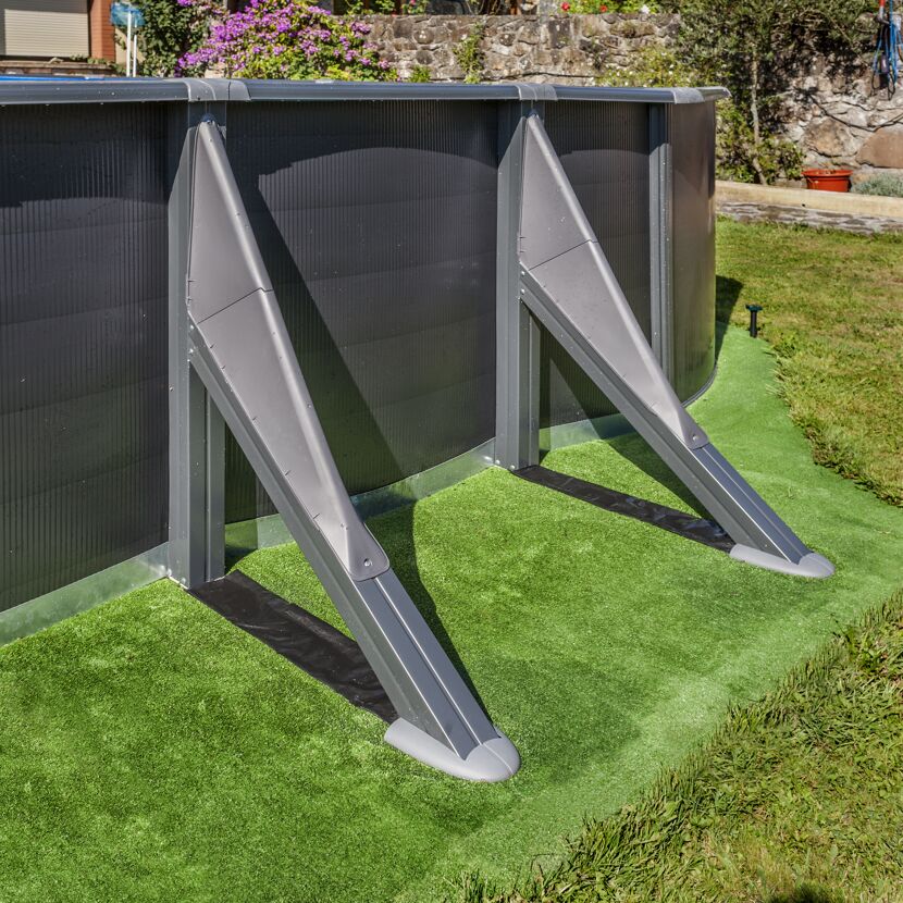Stahlwandpool-Set 'Anthracite' oval 610 × 375 × 132 cm, mit Seitenstützen