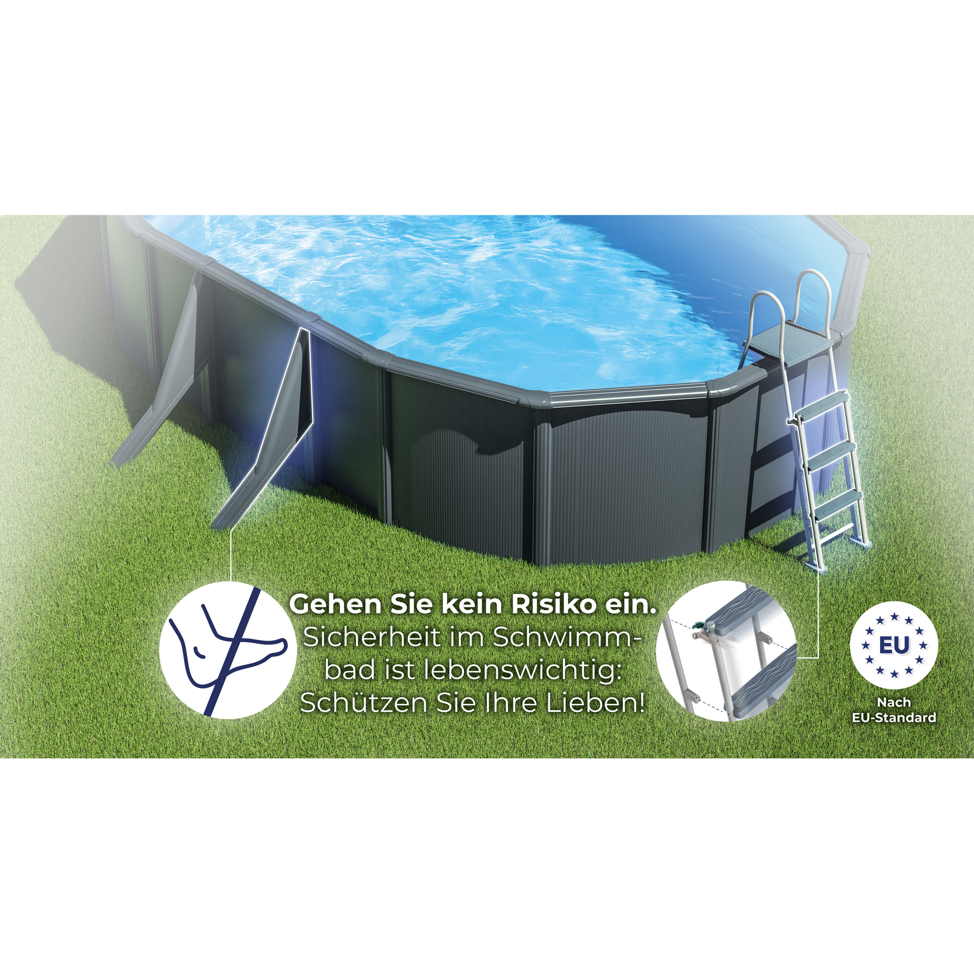 Stahlwandpool-Set 'Anthracite' oval 610 × 375 × 132 cm, mit Seitenstützen