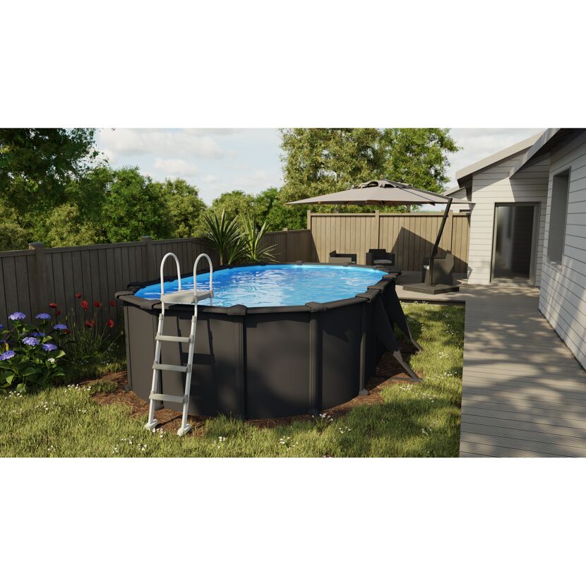 Stahlwandpool-Set 'Anthracite' oval 500 × 375 × 132 cm, mit Seitenstützen