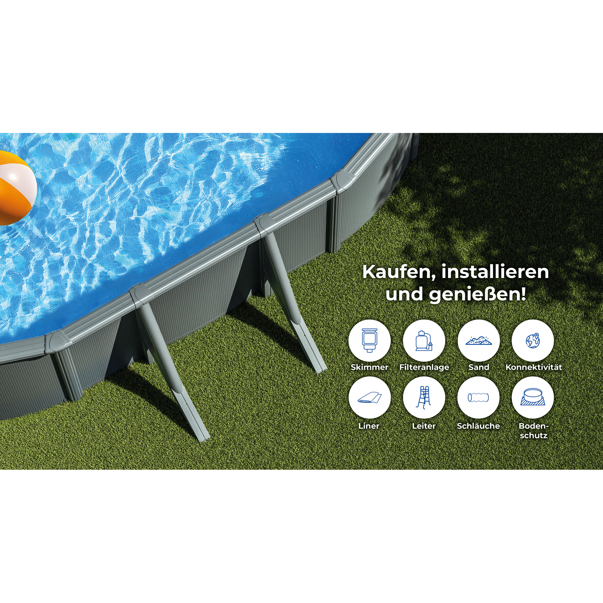 Stahlwandpool-Set 'Anthracite' oval 500 × 375 × 132 cm, mit Seitenstützen