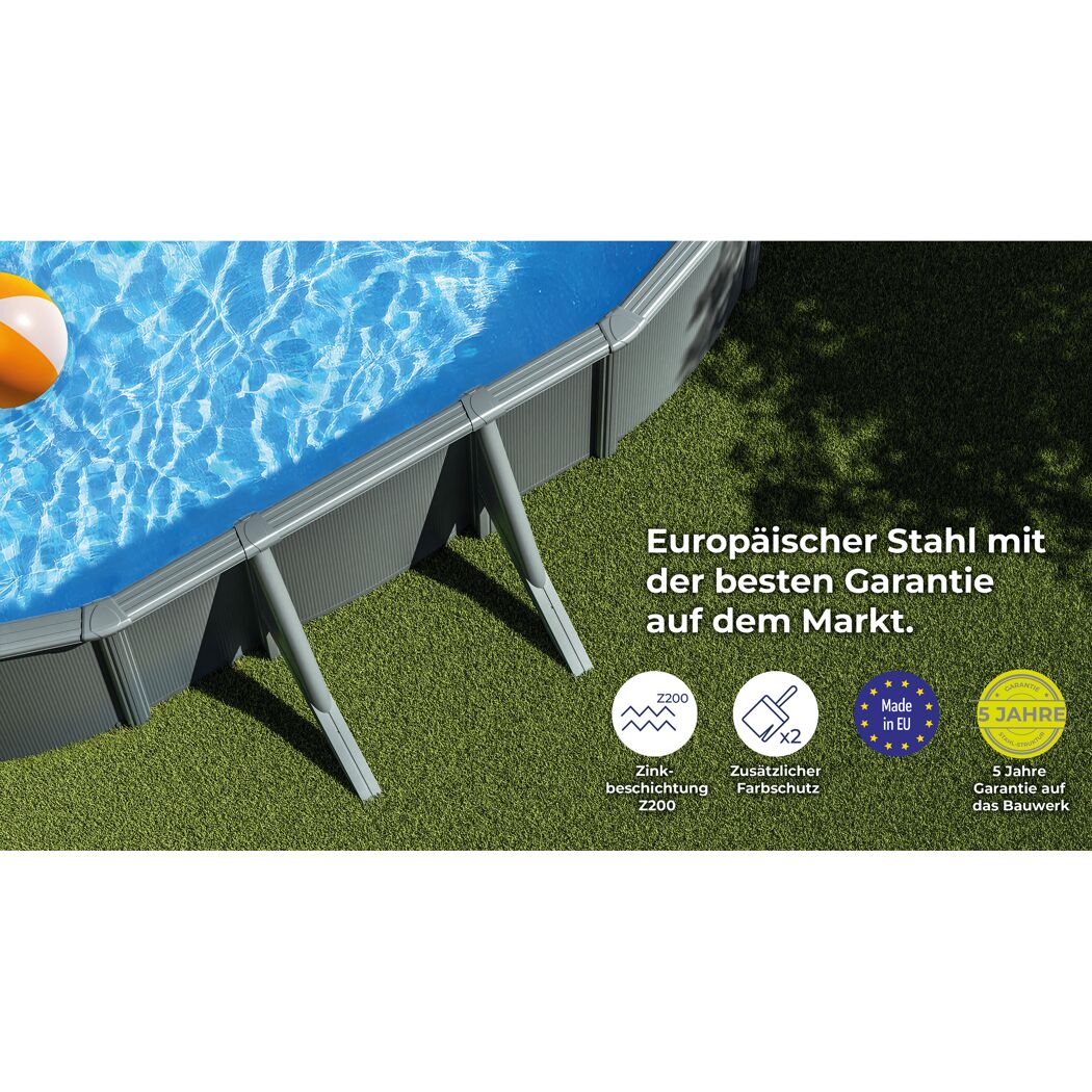 Stahlwandpool-Set 'Anthracite' oval 500 × 375 × 132 cm, mit Seitenstützen