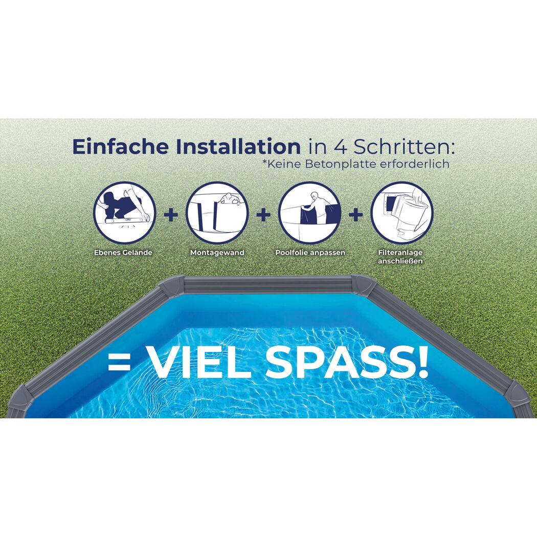 Stahlwandpool-Set 'Anthracite' oval 500 × 375 × 132 cm, mit Seitenstützen
