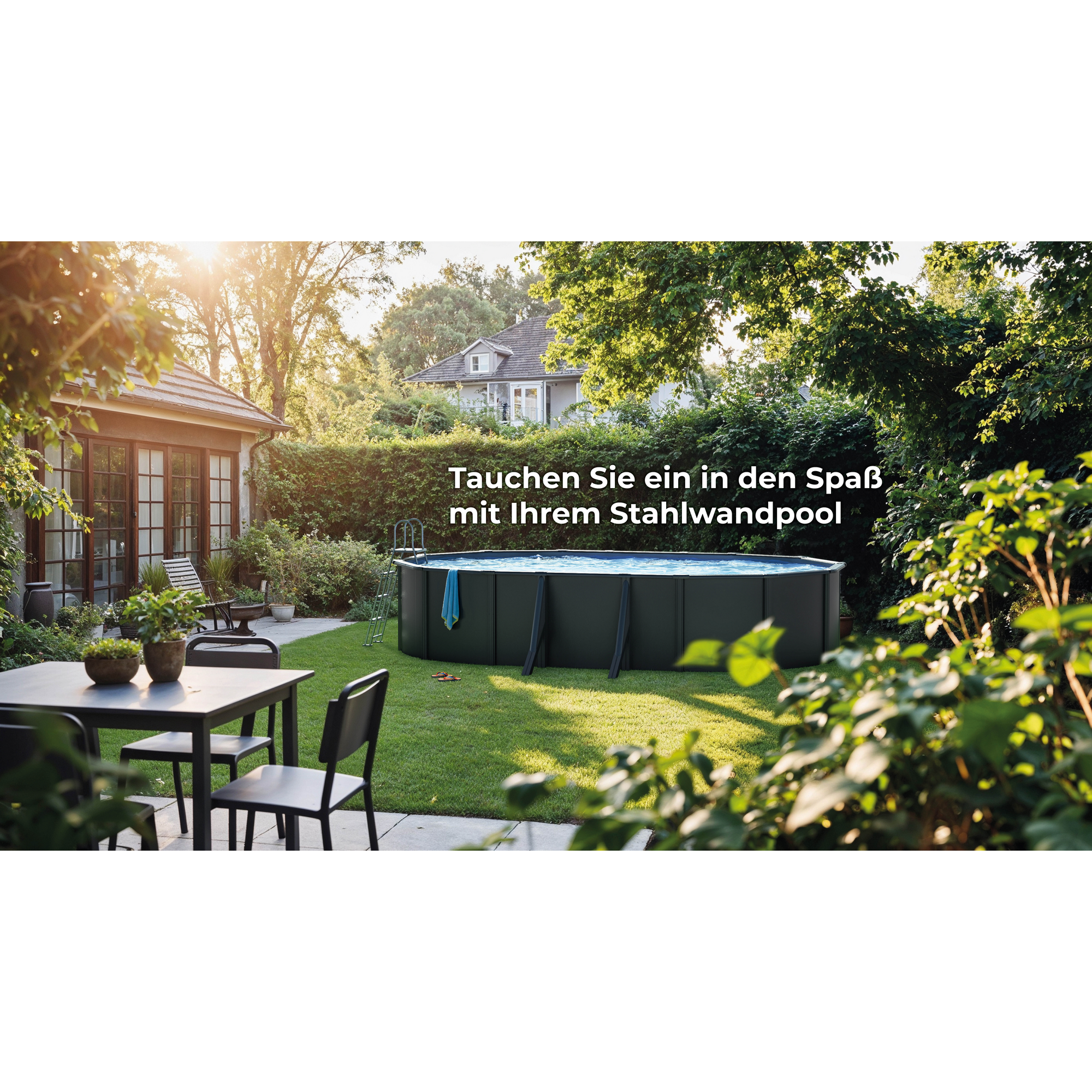 Stahlwandpool-Set 'Anthracite' oval 500 × 375 × 132 cm, mit Seitenstützen