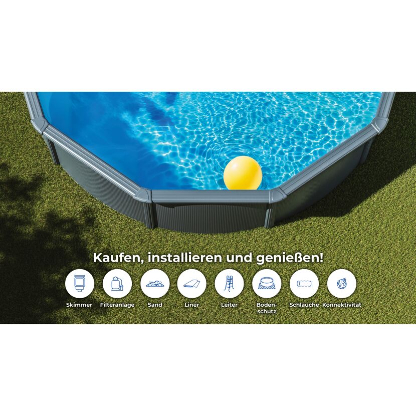 Stahlwandpool-Set 'Anthracite' Ø 350 × 132 cm