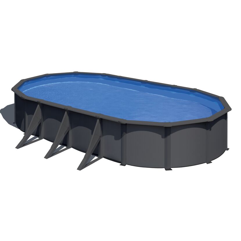 Stahlwandpool-Set 'Anthracite' oval 730 × 375 × 120 cm, mit Seitenstützen