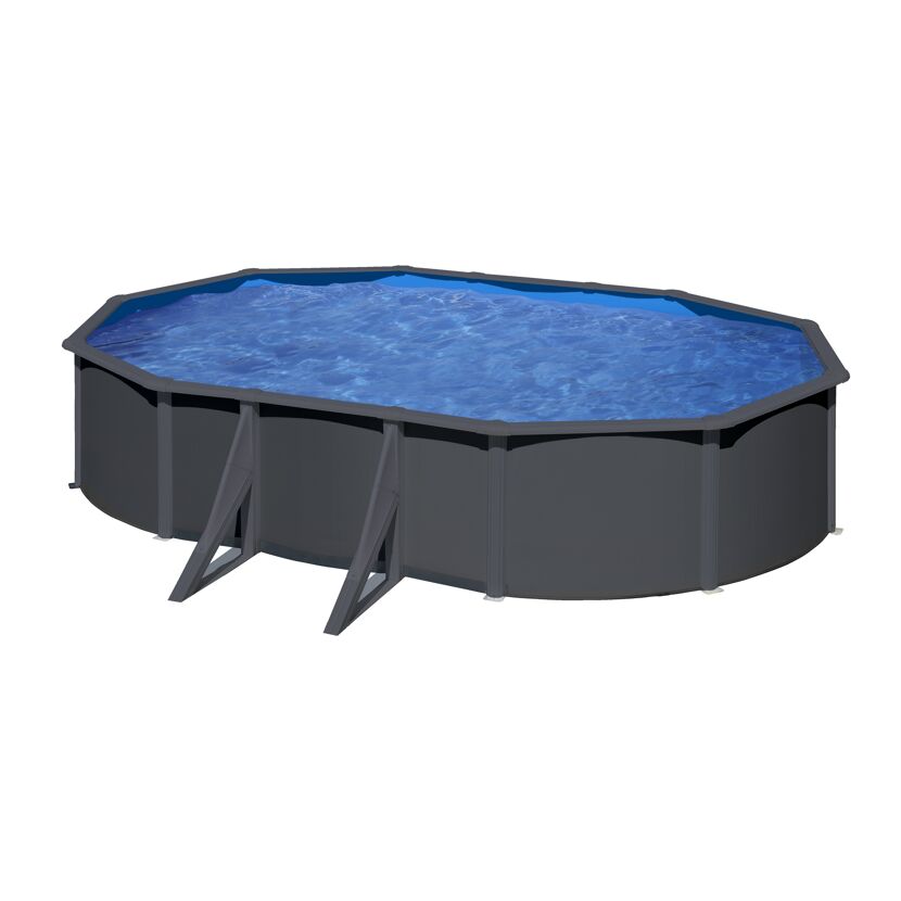 Stahlwandpool-Set 'Anthracite' oval 610 × 375 × 120 cm, mit Seitenstützen