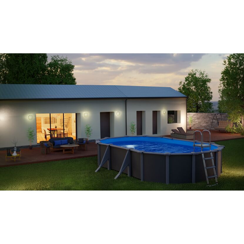 Stahlwandpool-Set 'Anthracite' oval 610 × 375 × 120 cm, mit Seitenstützen